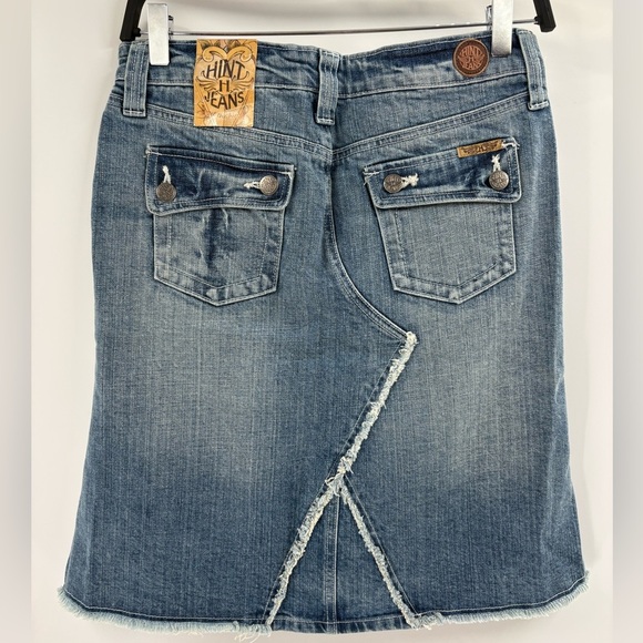 Deadstock Vintage Y2K 2000s midi blue jean raw hem fringe denim skirt sz 29 NWT - Picture 7 of 16